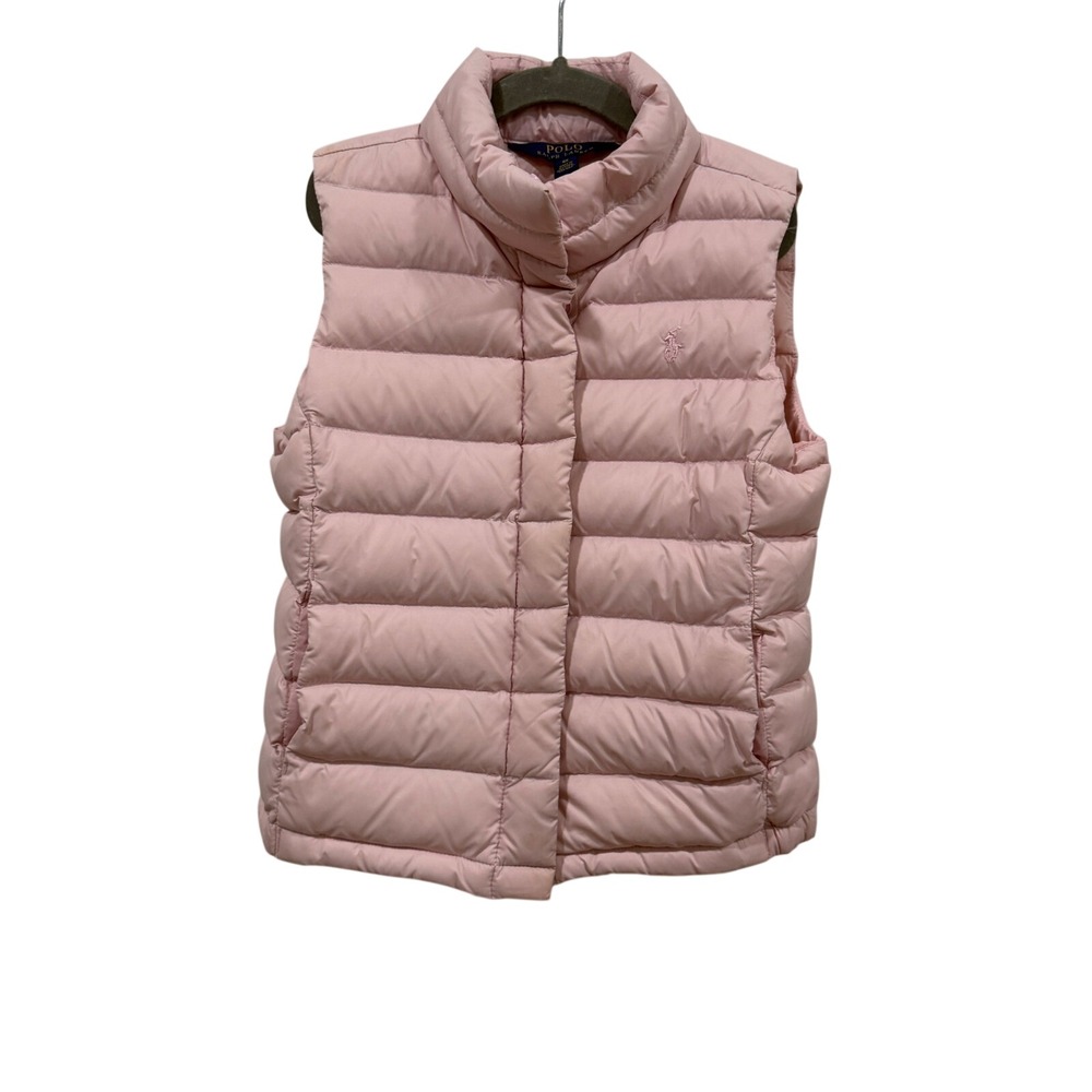 Polo Ralph Lauren Girls Pink Puffer Vest Size 6X Quilted Sleeveless Jacket Logo